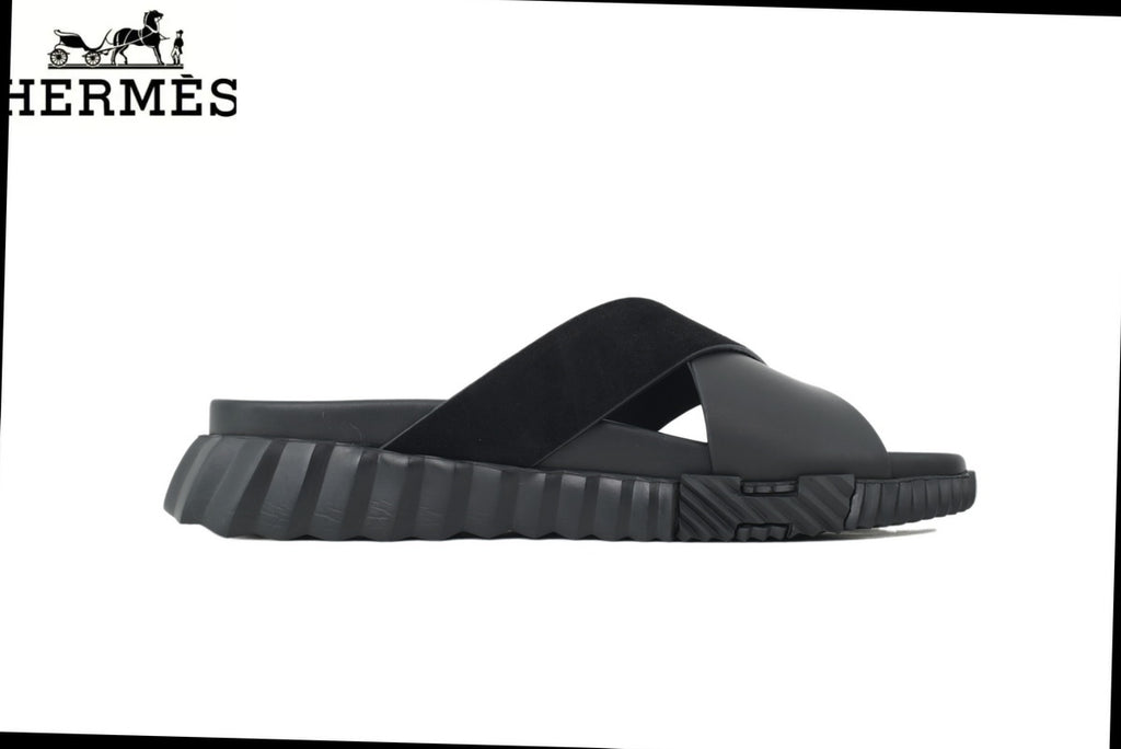 Hermès Cross Strap Thick Sole Men Slide Sandals "Black"
