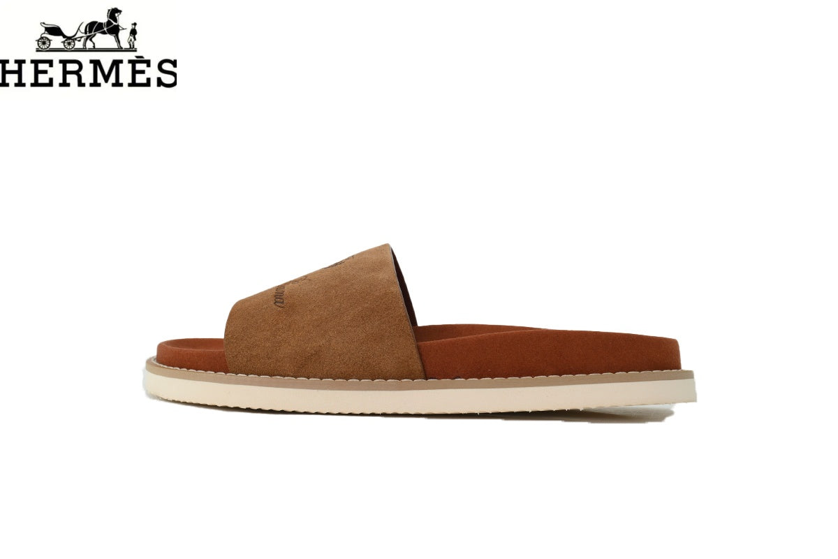 Hermès Slide Suede Leather Men Sandals "Brown"