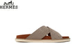 Loro Piana Cross Band Suede Slide Sandals "Light Taupe"