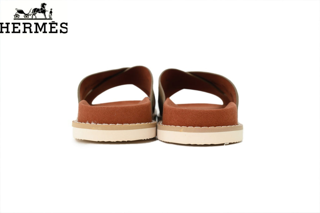 Loro Piana Cross Strap Suede Slide Sandals "Olive Green"