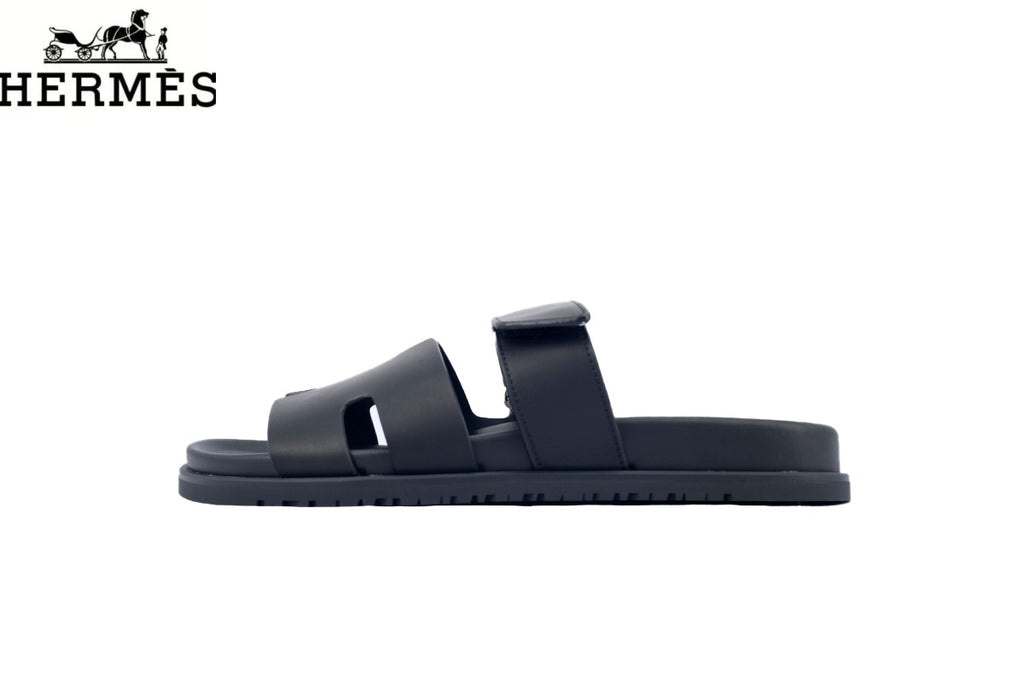 Hermès Chypre Adjustable Strap Leather Slide Sandals "Black"