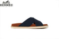 Hermès Cross Strap Suede Slide Sandals "Navy Blue"