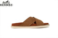 Loro Piana Cross Strap Suede Slide Sandals "Chestnut"