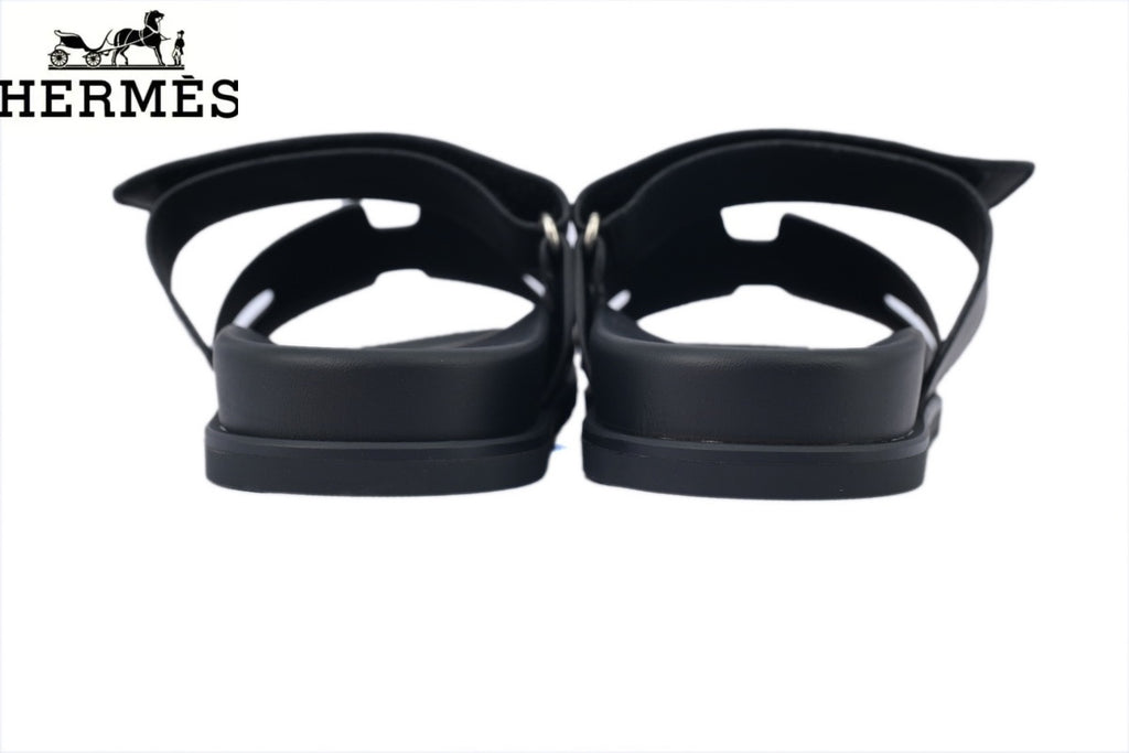 Hermès Chypre Adjustable Strap Leather Slide Sandals "Black"