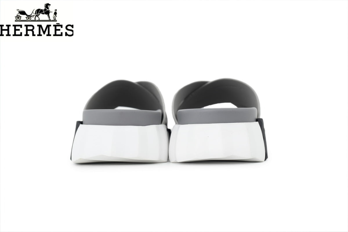 Hermès Cross Strap Thick Sole Men Slide Sandals "Grey"