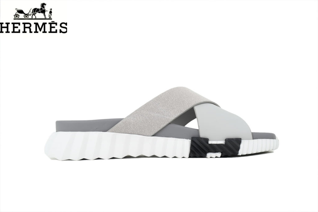 Hermès Cross Strap Thick Sole Men Slide Sandals "Grey"