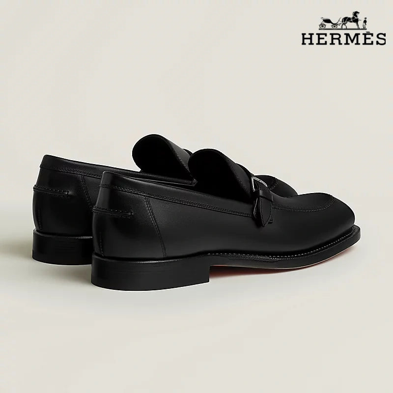 Hermès Lawrence men's black calfskin derby shoes，Black Classic Series Men's Shoe Sale / Women's Shoe Sale