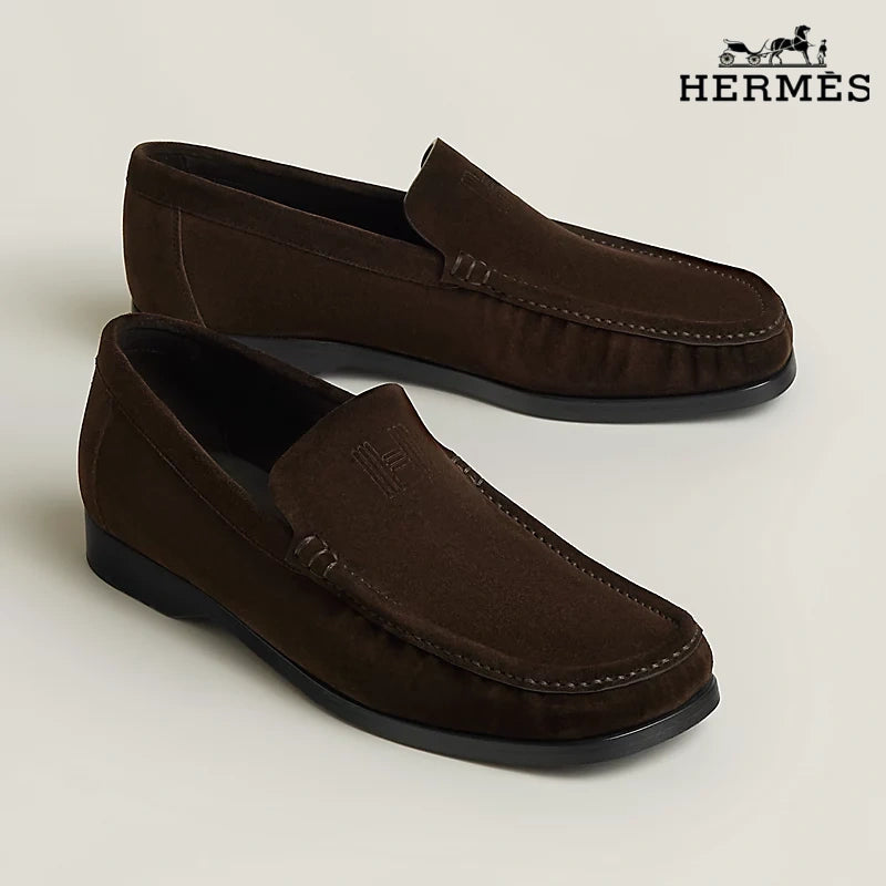 Hermès "Job" Men's Dark Brown Suede Loafers,  Classic Series Men's Shoe Sale / Women's Shoe Sale