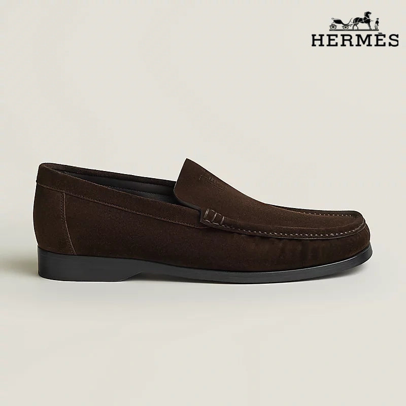 Hermès "Job" Men's Dark Brown Suede Loafers,  Classic Series Men's Shoe Sale / Women's Shoe Sale