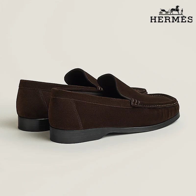 Hermès "Job" Men's Dark Brown Suede Loafers,  Classic Series Men's Shoe Sale / Women's Shoe Sale
