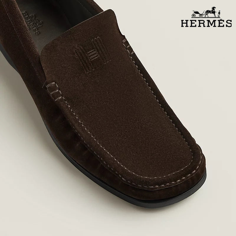 Hermès "Job" Men's Dark Brown Suede Loafers,  Classic Series Men's Shoe Sale / Women's Shoe Sale