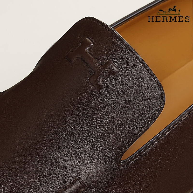 Hermès Newton Men's Dark Brown Calfskin Loafers – Classic Collection – Men's Shoe Sale