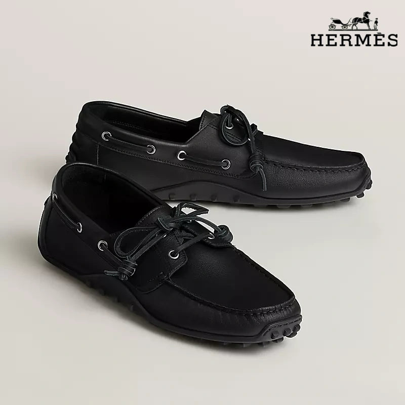 Hermès Member Series Men's Black Deerskin Driving Loafers
