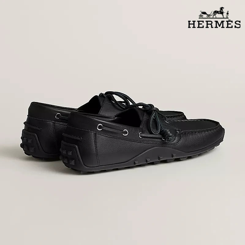 Hermès Member Series Men's Black Deerskin Driving Loafers
