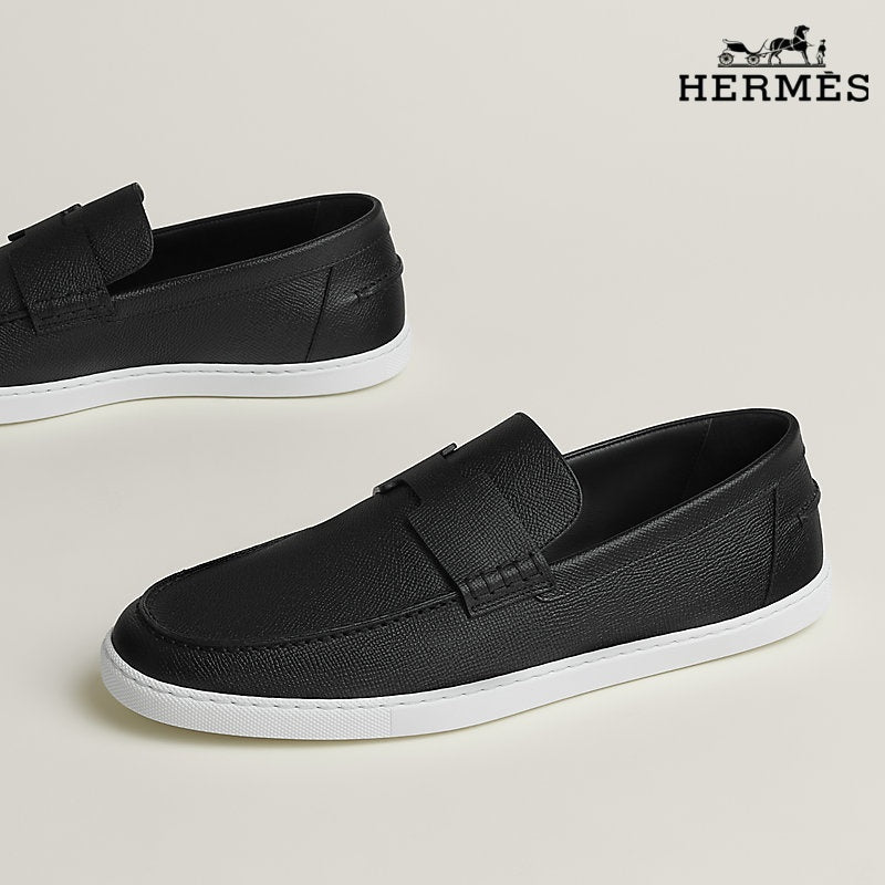 Hermès Montebello Series Men's Black Epsom Leather Loafers