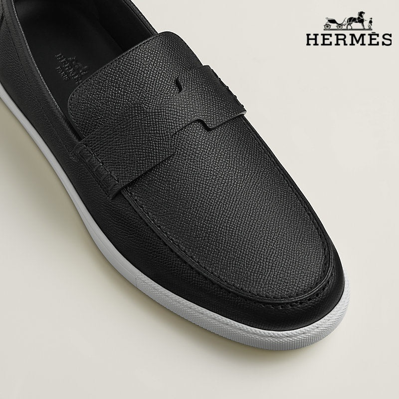 Hermès Montebello Series Men's Black Epsom Leather Loafers