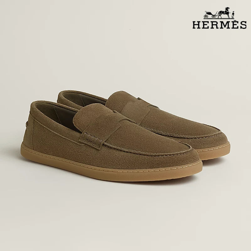 Hermès Montebello Series Men's Khaki Suede Leather Loafers