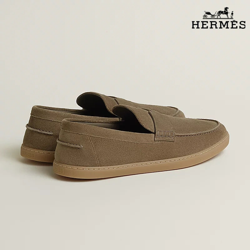 Hermès Montebello Series Men's Khaki Suede Leather Loafers