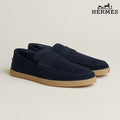 Hermès Montebello Series Men's Navy Suede Leather Loafers