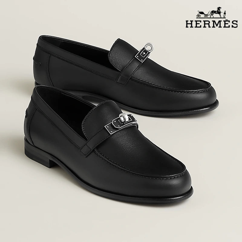 Hermès Destin Series Men's Black Calfskin Leather Loafers