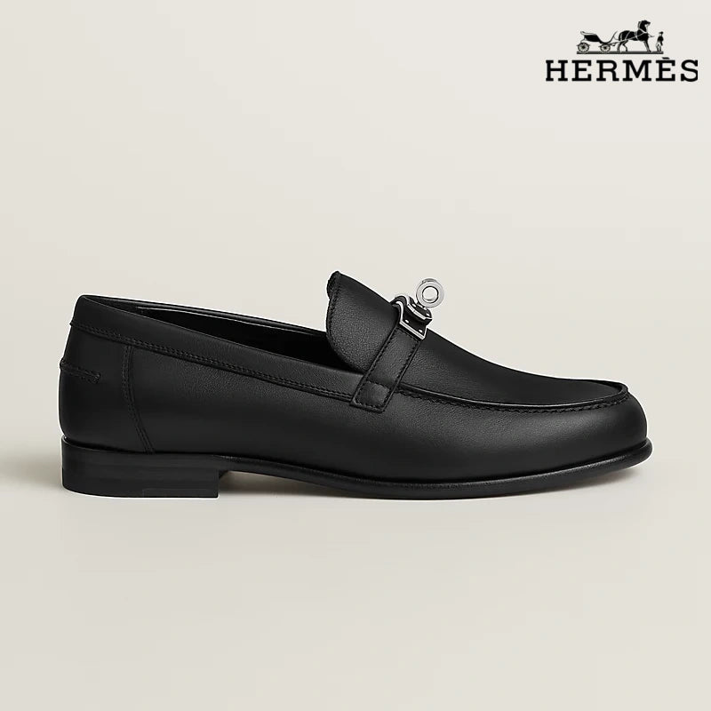 Hermès Destin Series Men's Black Calfskin Leather Loafers