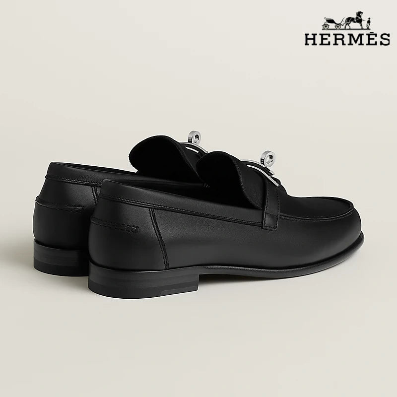 Hermès Destin Series Men's Black Calfskin Leather Loafers