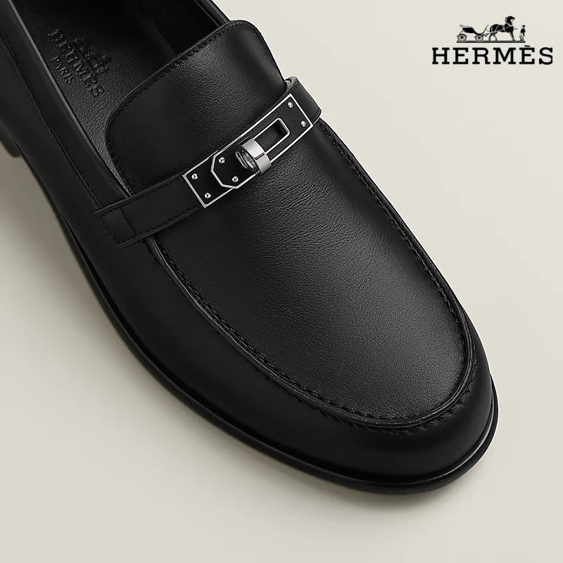 Hermès Destin Series Men's Black Calfskin Leather Loafers
