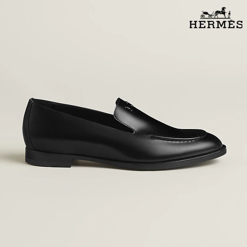Hermès Sagan Series Men's Black Calfskin Leather Loafers