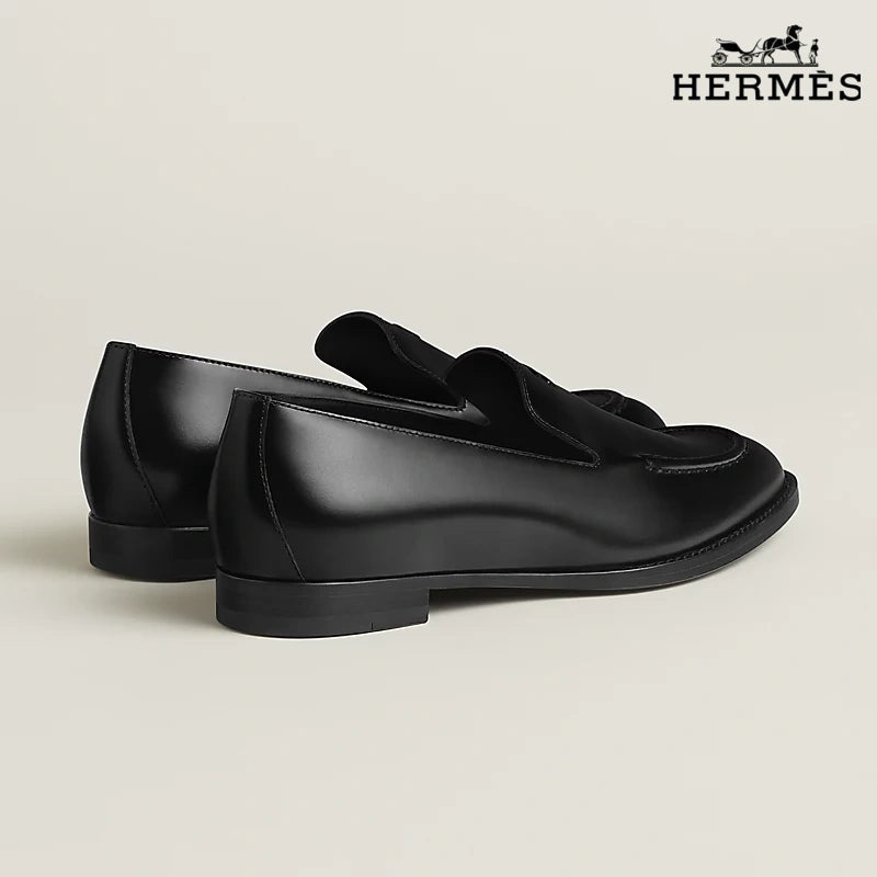 Hermès Sagan Series Men's Black Calfskin Leather Loafers