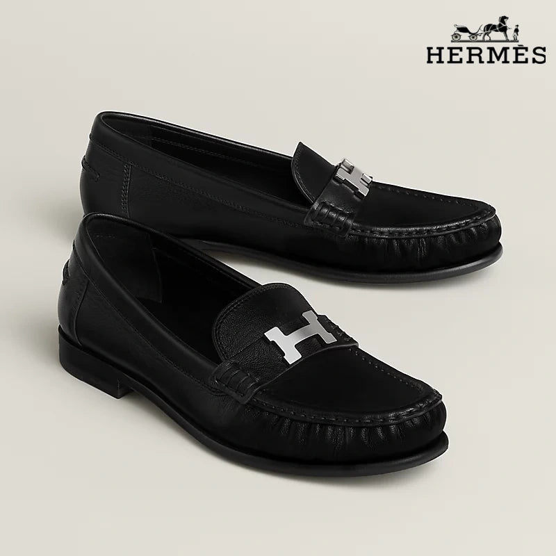 Hermès Royal Series Men's Black Calfskin Leather Loafers