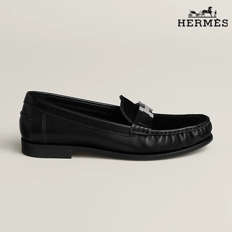 Hermès Royal Series Men's Black Calfskin Leather Loafers