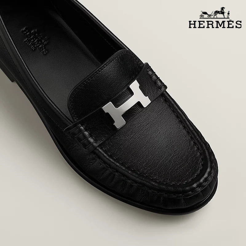 Hermès Royal Series Men's Black Calfskin Leather Loafers