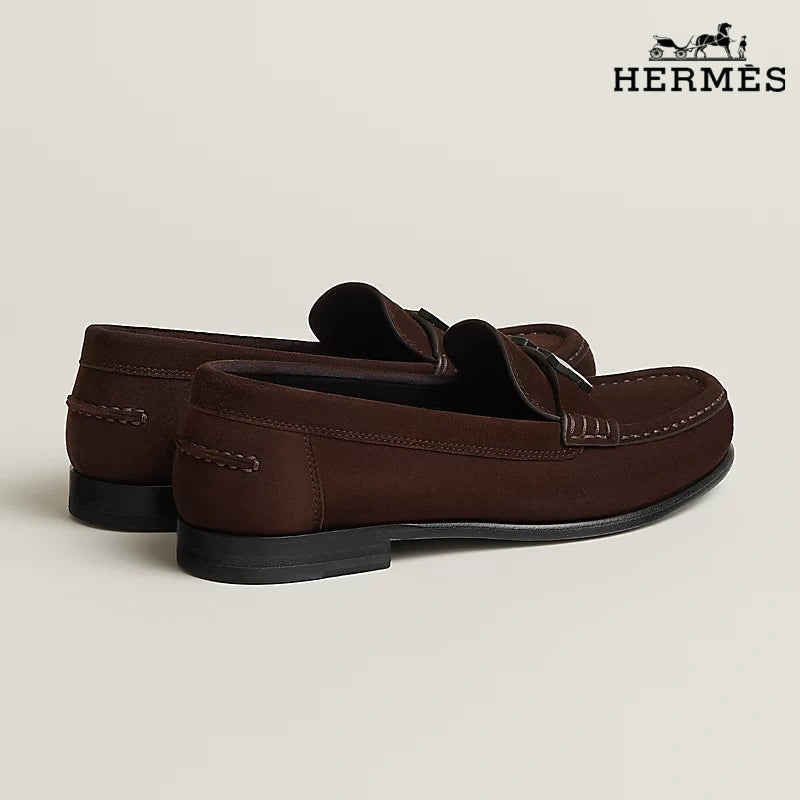 Hermès Royal Series Men's Brown Suede Leather Loafers