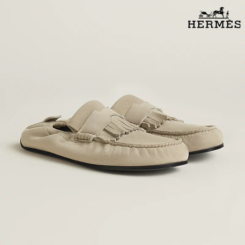 Hermès Royal Series Men's Light Beige Suede Backless Loafers