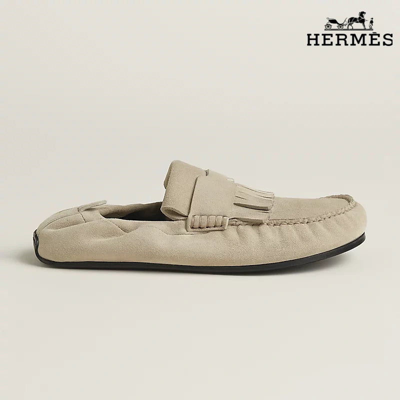 Hermès Royal Series Men's Light Beige Suede Backless Loafers