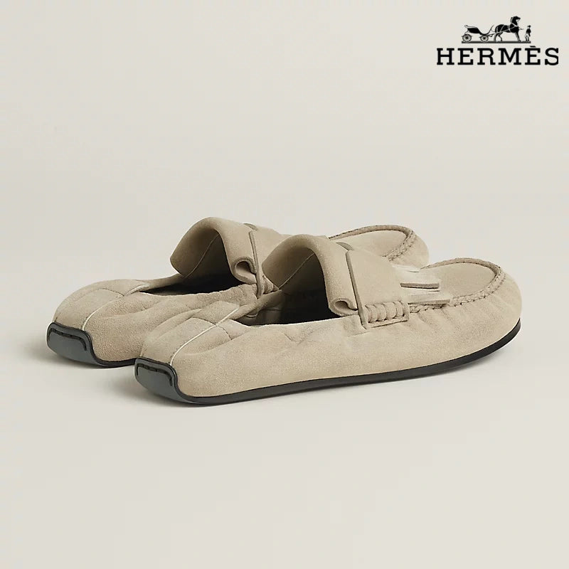 Hermès Royal Series Men's Light Beige Suede Backless Loafers