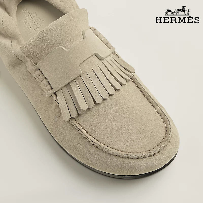 Hermès Royal Series Men's Light Beige Suede Backless Loafers