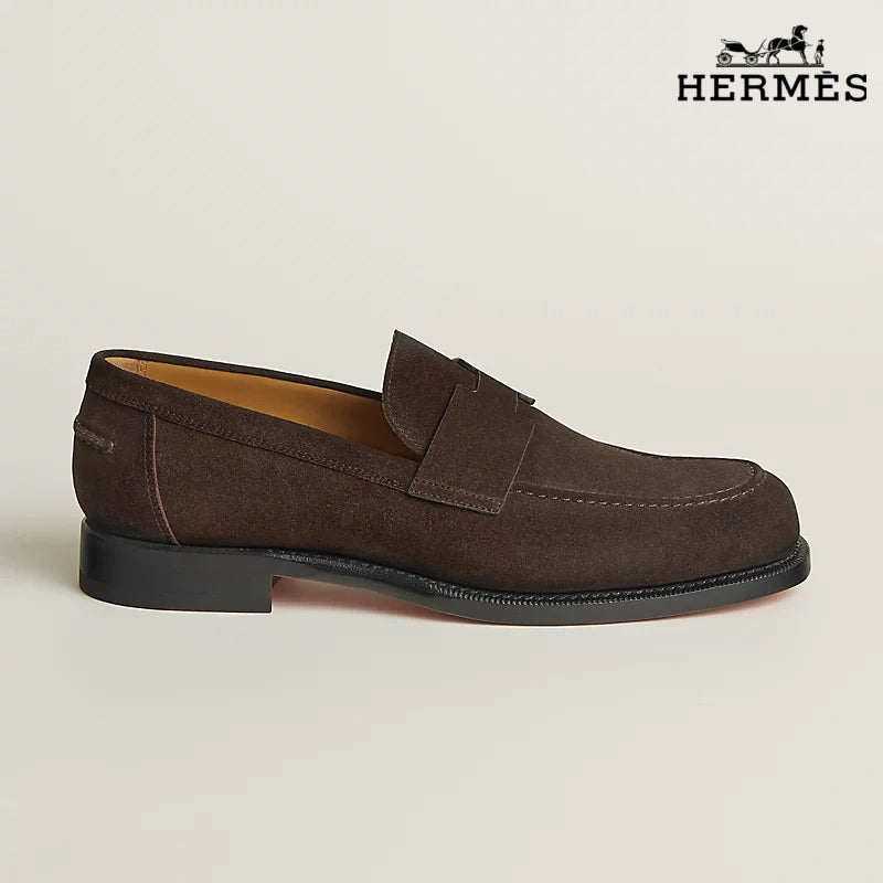 Hermès Sagan Series Suede Penny Loafers "Dark Brown"