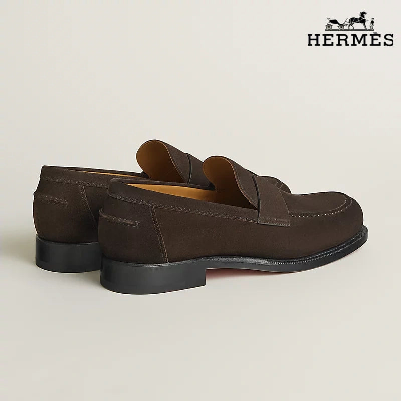 Hermès Sagan Series Suede Penny Loafers "Dark Brown"
