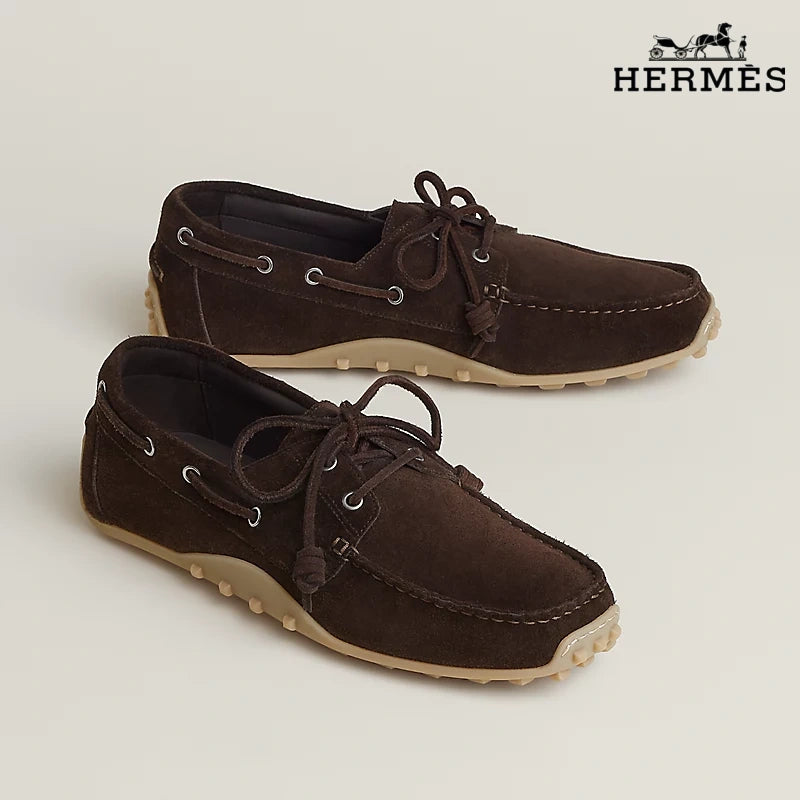 Hermès Trip Series Suede Boat Shoes "Dark Brown"
