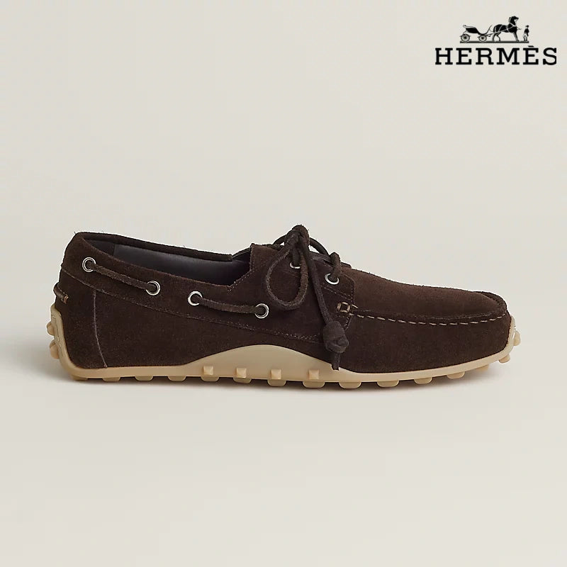 Hermès Trip Series Suede Boat Shoes "Dark Brown"
