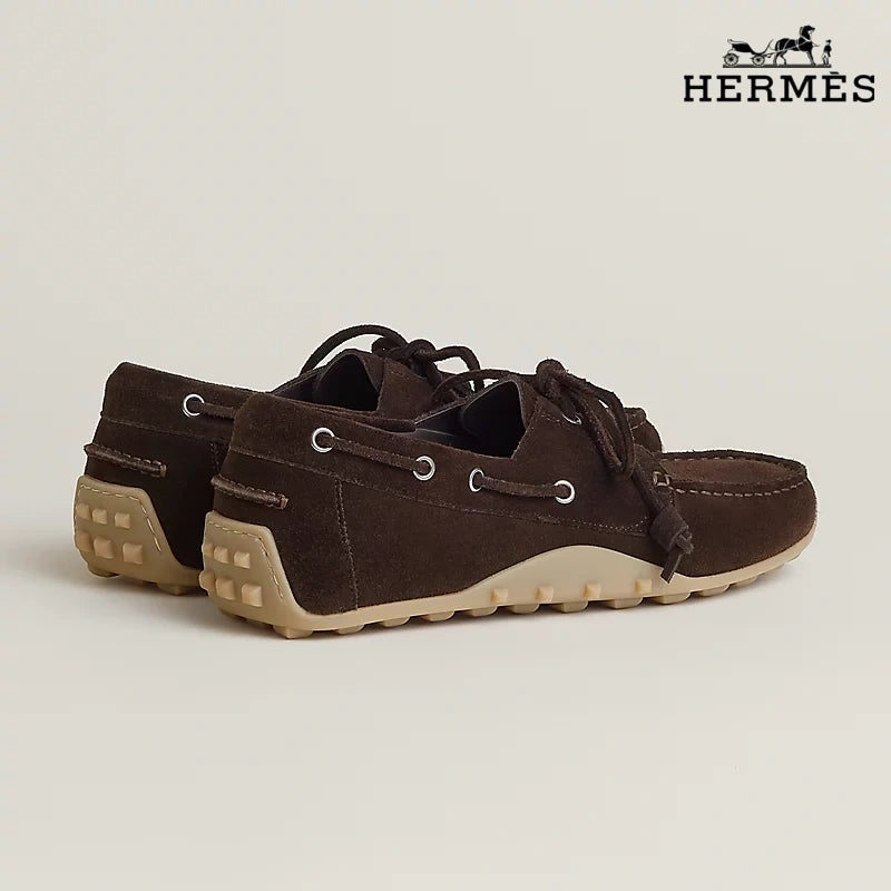 Hermès Trip Series Suede Boat Shoes "Dark Brown"