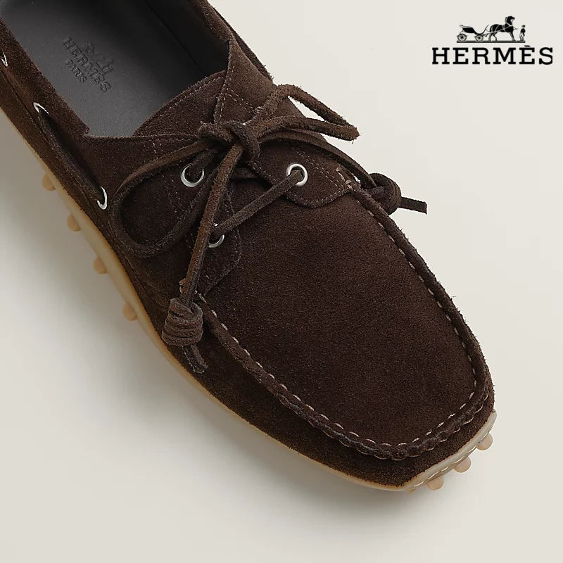 Hermès Trip Series Suede Boat Shoes "Dark Brown"
