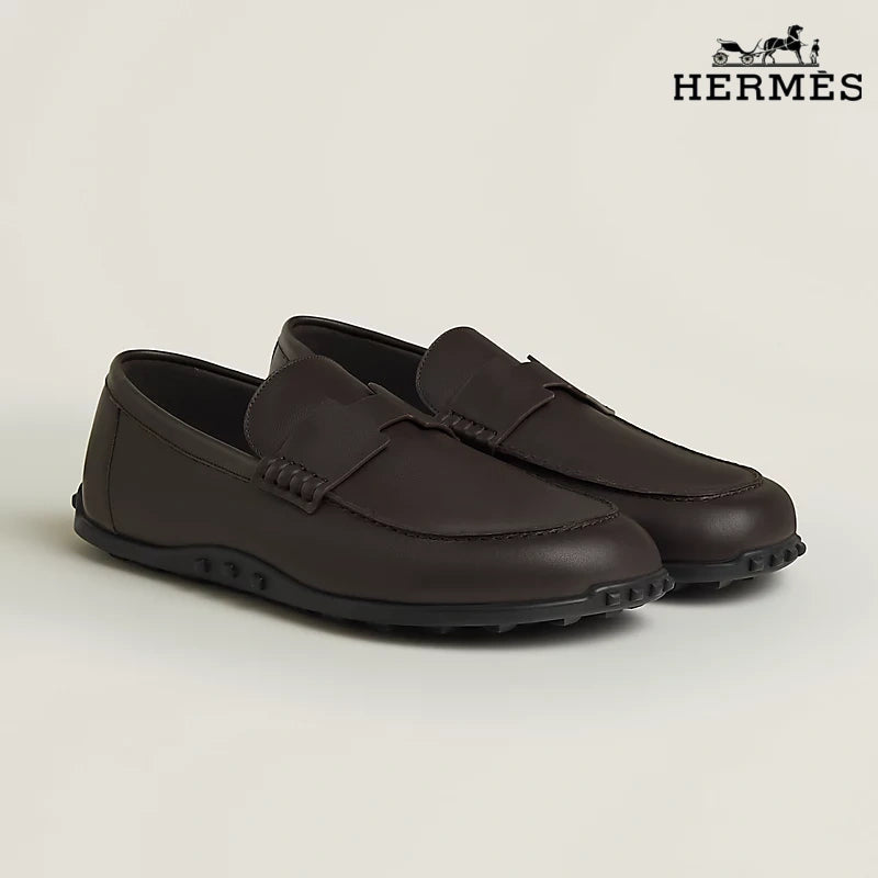 Hermès Trip Series Leather Penny Loafers "Dark Brown"