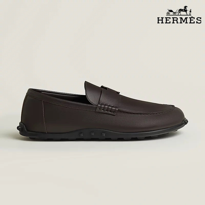 Hermès Trip Series Leather Penny Loafers "Dark Brown"