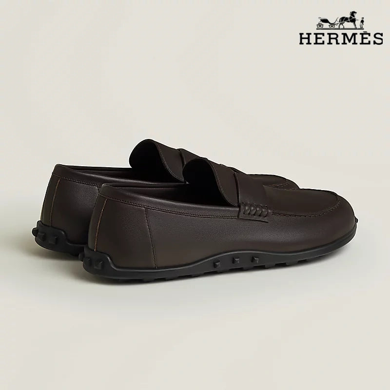 Hermès Trip Series Leather Penny Loafers "Dark Brown"