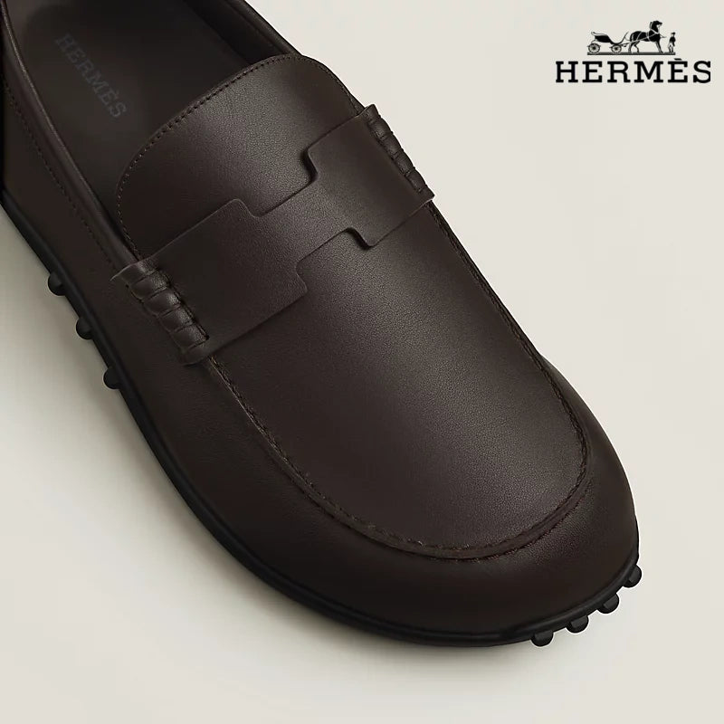 Hermès Trip Series Leather Penny Loafers "Dark Brown"
