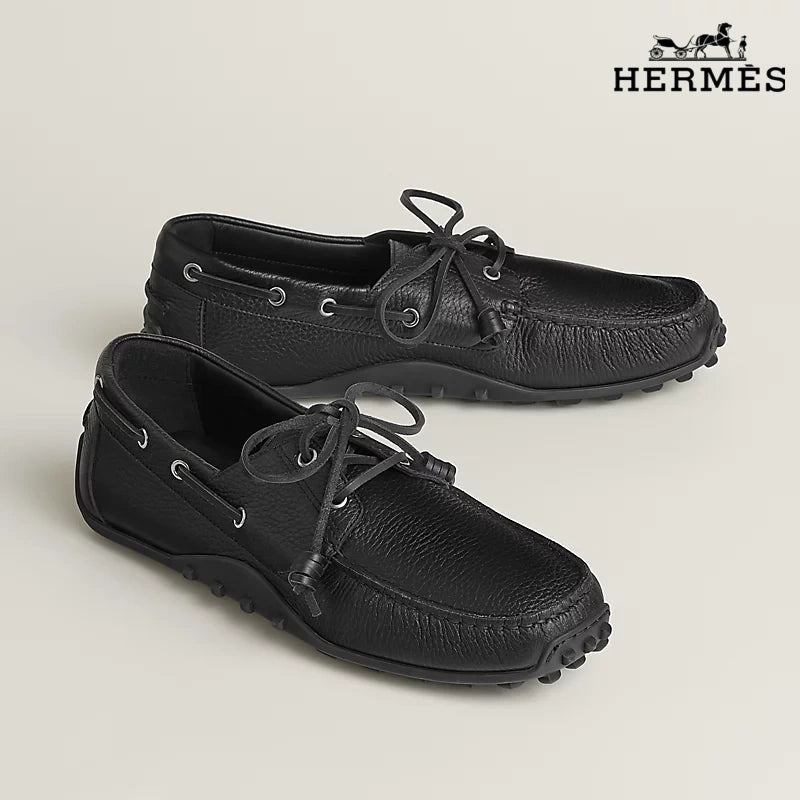 Hermès Trip Series Grained Leather Boat Shoes "Black"