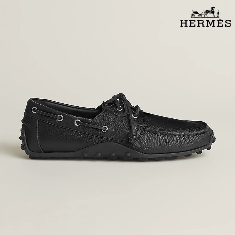 Hermès Trip Series Grained Leather Boat Shoes "Black"