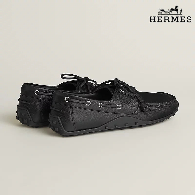 Hermès Trip Series Grained Leather Boat Shoes "Black"
